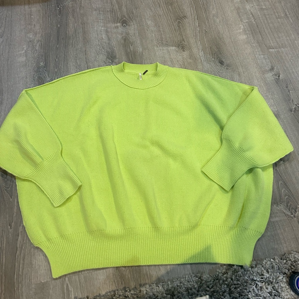 Free People Lime Green Women's Sweater size large with slit on side